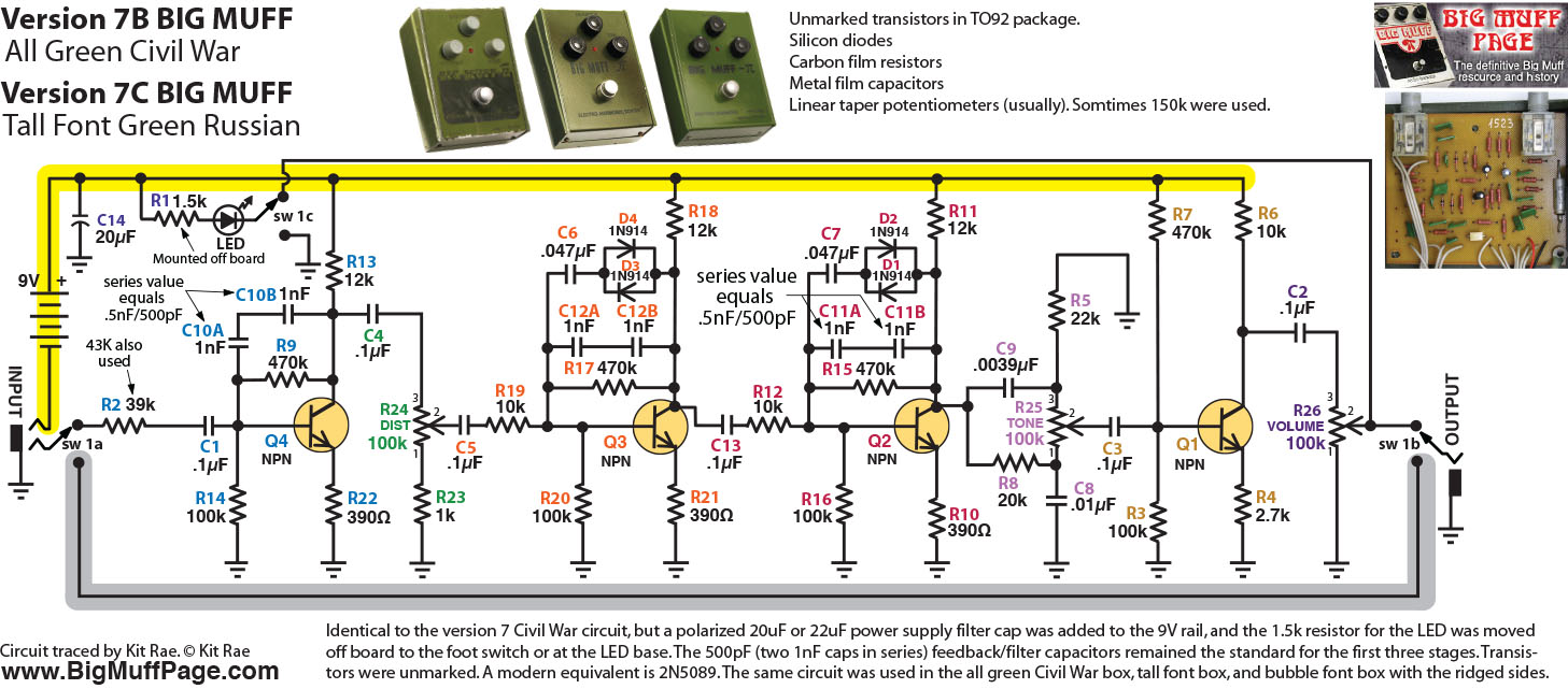 Big Muff Pi Versions and Schematics
